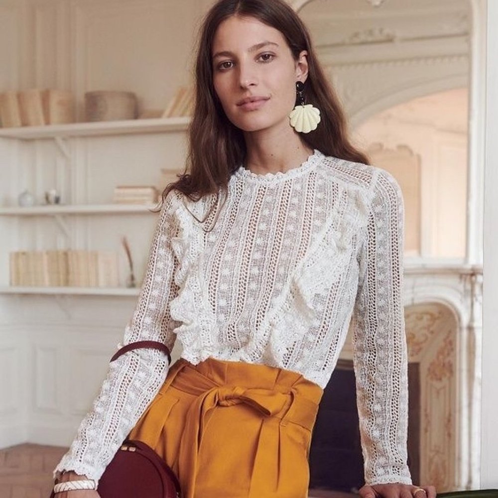 SOLD - NWT Sezane Madeline Lace Blouse - FR38 M 6